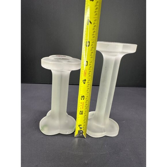 Vintage Vetreria Etrusca Frosted Glass Candlestick Holder Decorative - Set of 2 - Picture 5 of 7